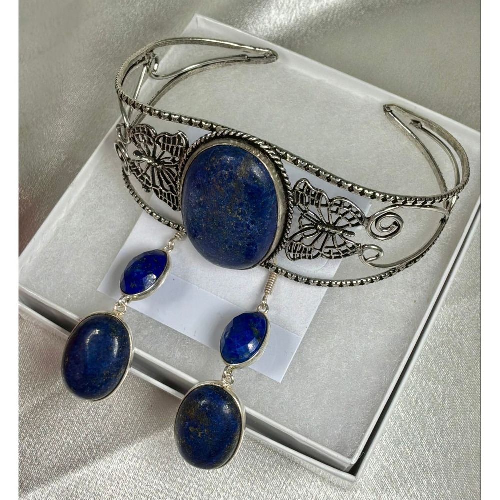 💙🦋 Lapis Lazuli Butterfly Cuff & Earrings Gift Set